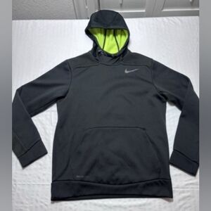 ***Nike Black Hoodie With Lime Green Accents Hand Pockets Size Large